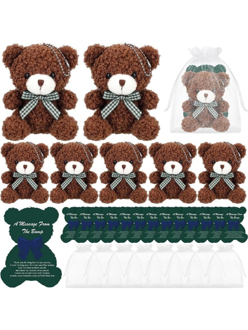 90 Pcs Tartan Baby Shower Decorations - Green Plaid Bear Party Favors
